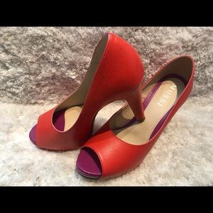 Red - Purple Open Toe  Mussi Leather Shoes